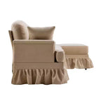 Canapé sectionnel GDFStudio Hiroto moderne 4 pièces en bois et tissu chenille avec jupe plissée amovible à volants et accoudoirs évasés