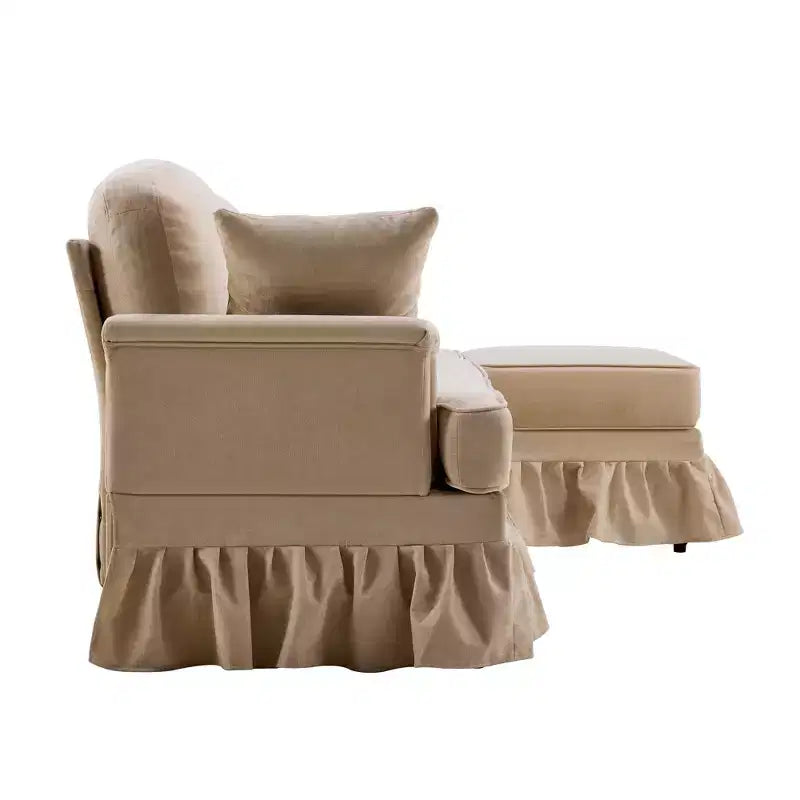 Canapé sectionnel GDFStudio Hiroto moderne 4 pièces en bois et tissu chenille avec jupe plissée amovible à volants et accoudoirs évasés