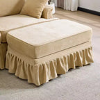 Canapé sectionnel GDFStudio Hiroto moderne 4 pièces en bois et tissu chenille avec jupe plissée amovible à volants et accoudoirs évasés