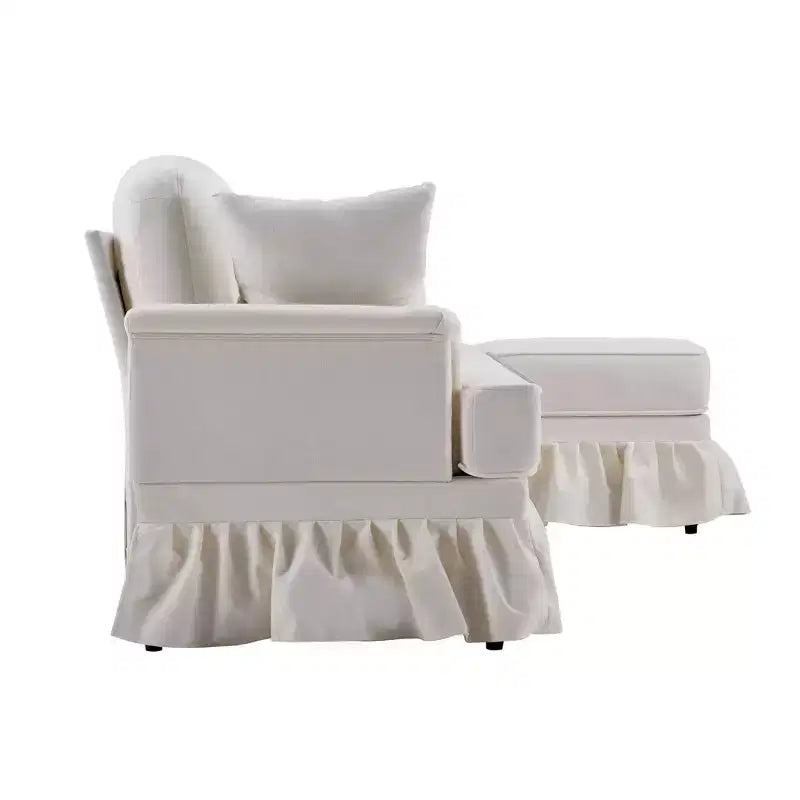 Canapé sectionnel GDFStudio Hiroto moderne 4 pièces en bois et tissu chenille avec jupe plissée amovible à volants et accoudoirs évasés