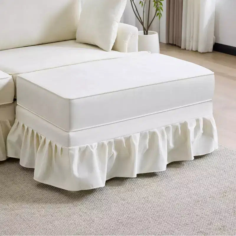 Canapé sectionnel GDFStudio Hiroto moderne 4 pièces en bois et tissu chenille avec jupe plissée amovible à volants et accoudoirs évasés