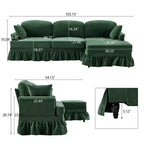 Canapé sectionnel GDFStudio Hiroto moderne 4 pièces en bois et tissu chenille avec jupe plissée amovible à volants et accoudoirs évasés