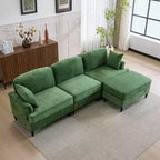 Canapé sectionnel GDFStudio Hiroto moderne 4 pièces en bois et tissu chenille avec jupe plissée amovible à volants et accoudoirs évasés