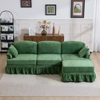 Canapé sectionnel GDFStudio Hiroto moderne 4 pièces en bois et tissu chenille avec jupe plissée amovible à volants et accoudoirs évasés