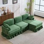 GDFStudio Hiroto Modern 4 Piece Wooden Chenille Upholstered Sectional Sofa with Removable Ruffled Pleated Skirt and Flared Arms