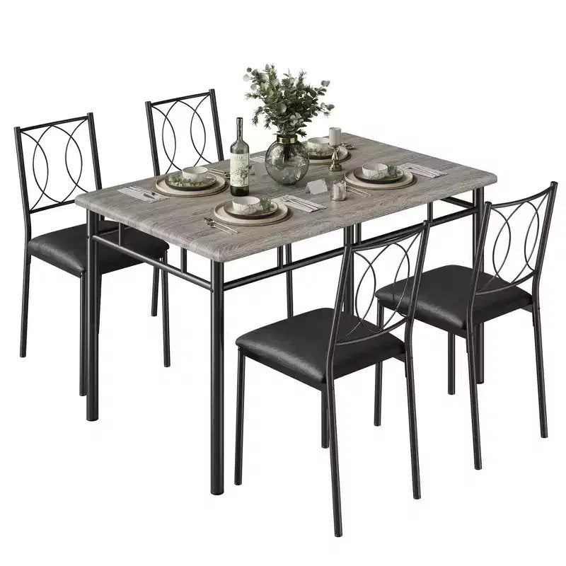 Ensemble table de salle à manger de ferme pour 4 avec 4 chaises rembourrées, table de cuisine en bois robuste, meubles de salle à manger compacts pour appartement