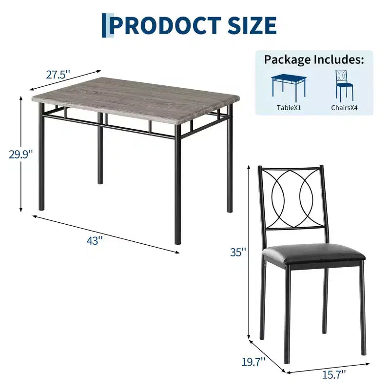 Ensemble table de salle à manger de ferme pour 4 avec 4 chaises rembourrées, table de cuisine en bois robuste, meubles de salle à manger compacts pour appartement