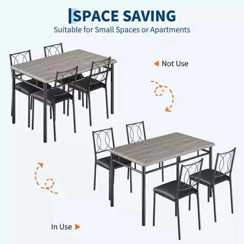 Ensemble table de salle à manger de ferme pour 4 avec 4 chaises rembourrées, table de cuisine en bois robuste, meubles de salle à manger compacts pour appartement