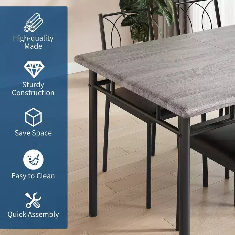 Ensemble table de salle à manger de ferme pour 4 avec 4 chaises rembourrées, table de cuisine en bois robuste, meubles de salle à manger compacts pour appartement