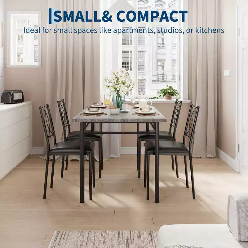 Ensemble table de salle à manger de ferme pour 4 avec 4 chaises rembourrées, table de cuisine en bois robuste, meubles de salle à manger compacts pour appartement
