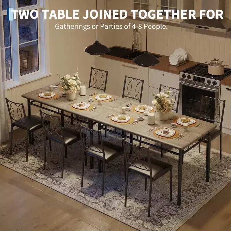 Ensemble table de salle à manger de ferme pour 4 avec 4 chaises rembourrées, table de cuisine en bois robuste, meubles de salle à manger compacts pour appartement
