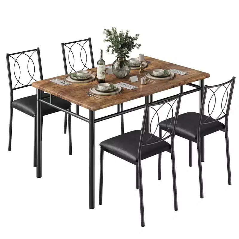 Ensemble table de salle à manger de ferme pour 4 avec 4 chaises rembourrées, table de cuisine en bois robuste, meubles de salle à manger compacts pour appartement