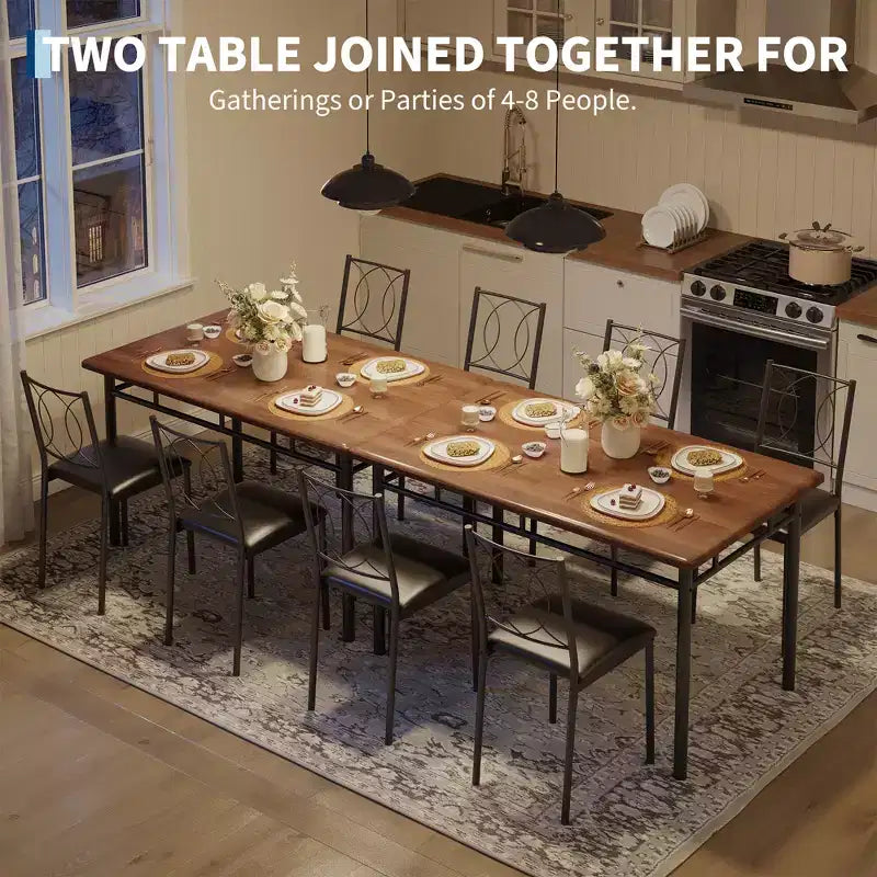 Ensemble table de salle à manger de ferme pour 4 avec 4 chaises rembourrées, table de cuisine en bois robuste, meubles de salle à manger compacts pour appartement