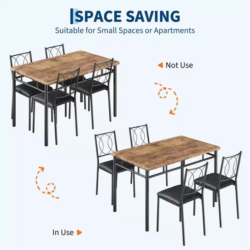 Ensemble table de salle à manger de ferme pour 4 avec 4 chaises rembourrées, table de cuisine en bois robuste, meubles de salle à manger compacts pour appartement