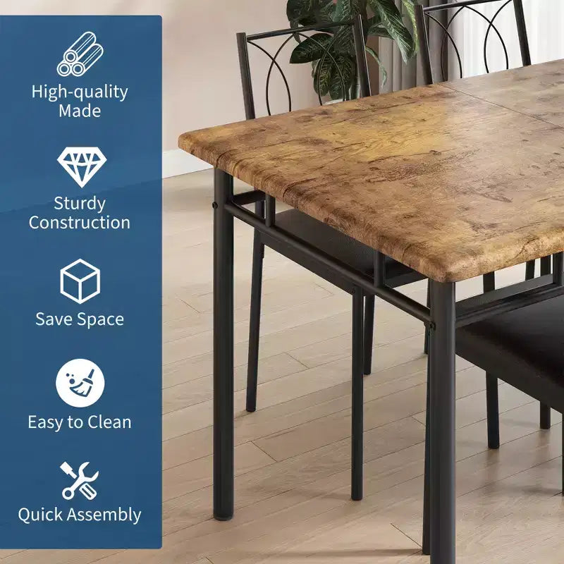 Ensemble table de salle à manger de ferme pour 4 avec 4 chaises rembourrées, table de cuisine en bois robuste, meubles de salle à manger compacts pour appartement