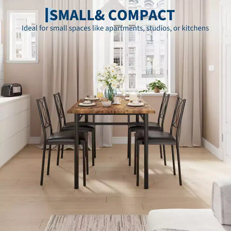 Ensemble table de salle à manger de ferme pour 4 avec 4 chaises rembourrées, table de cuisine en bois robuste, meubles de salle à manger compacts pour appartement