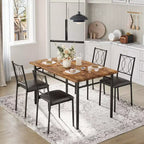 Farmhouse Dining Table Set for 4 with 4 Upholstered Chairs,Sturdy Wood KitchenTable, Space-Saving Apartment Dining Furniture