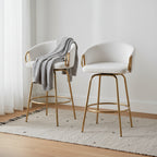 Set of 2 Claire Counter Height Barstools Gold/Cream - LumiSource: Fixed-Height, Swivel, Velvet Upholstery