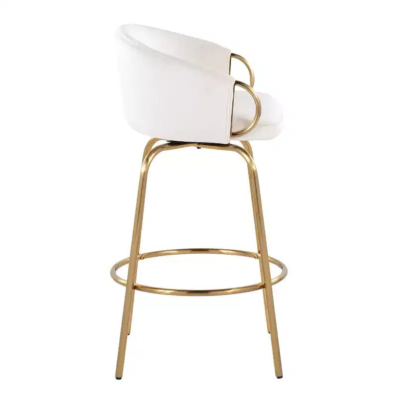 Counter Height Barstools Gold/Cream - Fixed-Height, Swivel, Velvet Upholstery