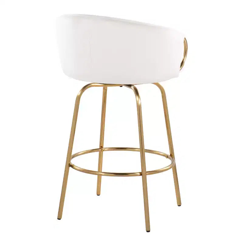 Counter Height Barstools Gold/Cream - Fixed-Height, Swivel, Velvet Upholstery