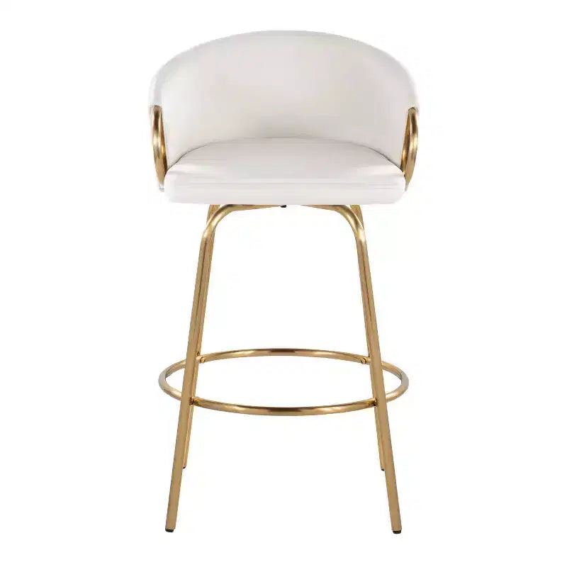 Counter Height Barstools Gold/Cream - Fixed-Height, Swivel, Velvet Upholstery