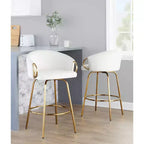 Tabourets de bar hauteur comptoir or/crème - Hauteur fixe, pivotants, revêtement velours