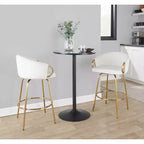Tabourets de bar hauteur comptoir or/crème - Hauteur fixe, pivotants, revêtement velours
