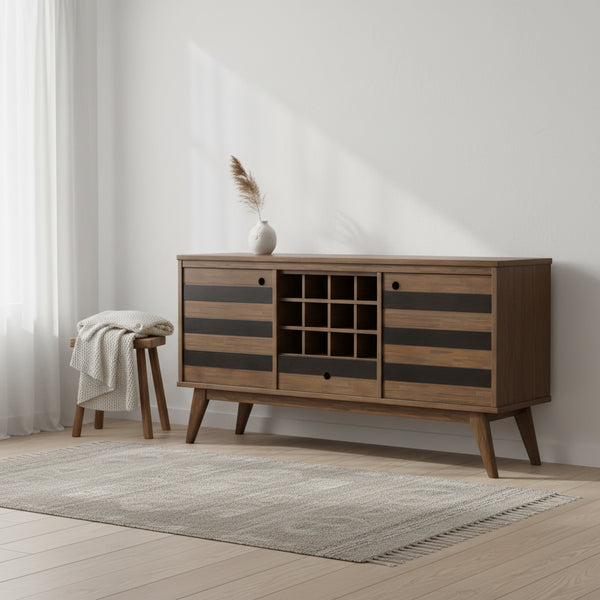 WyndenHall Wright Sideboard with Wine Storage Rustic Natural Aged Brown