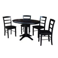 36" Rosemont Round Extendable Dining Table with Drop Leaf, 4 Chairs Set - International Concepts