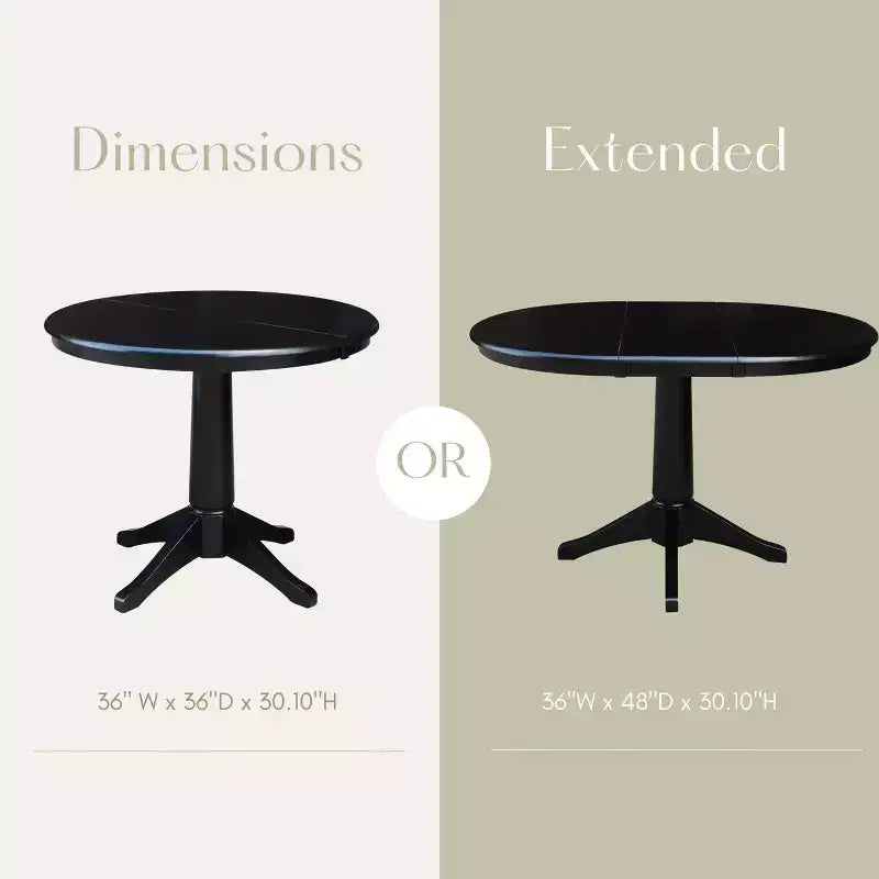 Table de salle à manger ronde à rallonge Rosemont 36 po avec abattant, ensemble de 4 chaises - International Concepts
