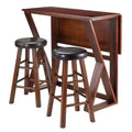 Winsome 3pc Harrington Drop Leaf Dining Table Wood/Walnut/Black: Scandinavian Style, Counter Height Set with 2 Stools