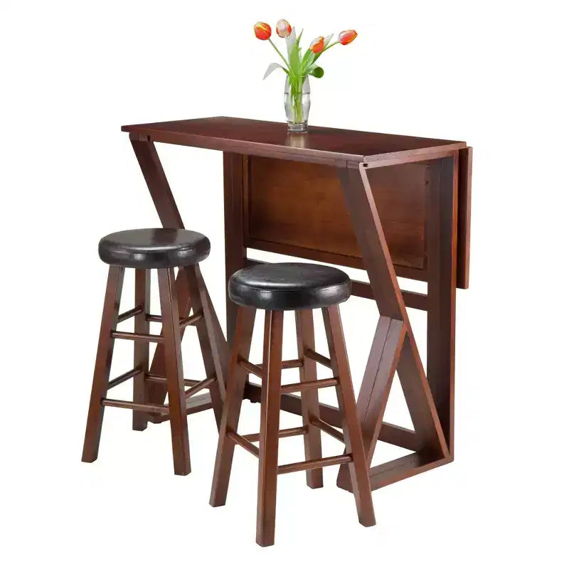 Winsome 3 pièces Harrington Table à manger à rallonges Bois/Noyer/Noir : Style scandinave, Ensemble hauteur comptoir avec 2 tabourets