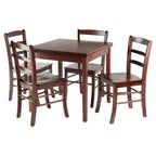 Ensemble de salle à manger Pulman 5 pièces avec chaises à dossier échelle en bois/noyer - Winsome : Traditionnel mi-siècle moderne, table carrée, 4 places