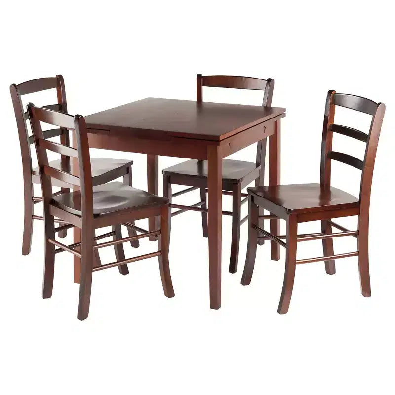 Ensemble de salle à manger Pulman 5 pièces avec chaises à dossier échelle en bois/noyer - Winsome : Traditionnel mi-siècle moderne, table carrée, 4 places