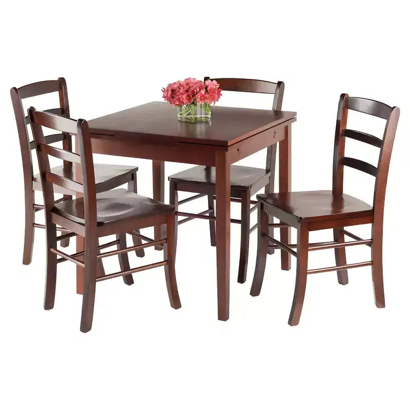 Ensemble de salle à manger Pulman 5 pièces avec chaises à dossier échelle en bois/noyer - Winsome : Traditionnel mi-siècle moderne, table carrée, 4 places