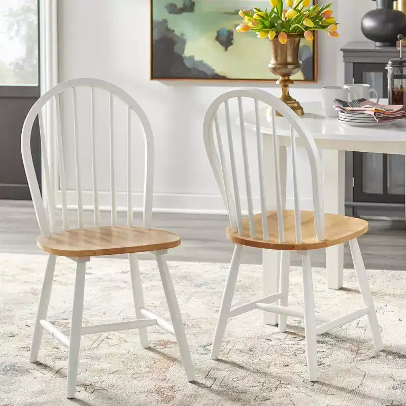 Ensemble de salle à manger rectangulaire 5 pièces Buylateral Tara Farmhouse avec plateau en carrelage et chaises à fuseaux Blanc/Naturel