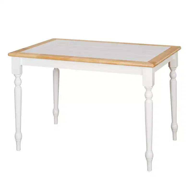 Ensemble de salle à manger rectangulaire 5 pièces Buylateral Tara Farmhouse avec plateau en carrelage et chaises à fuseaux Blanc/Naturel