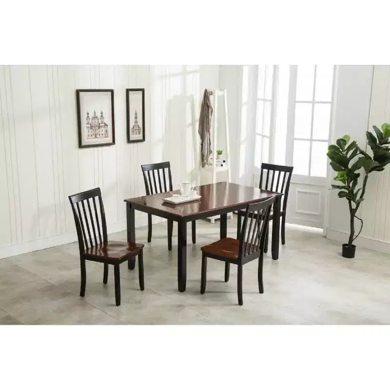 Ensemble de salle à manger Bloomington 5 pièces noir et cerisier - Boraam : style traditionnel, cadre en bois d'hévéa, pieds effilés, table rectangulaire