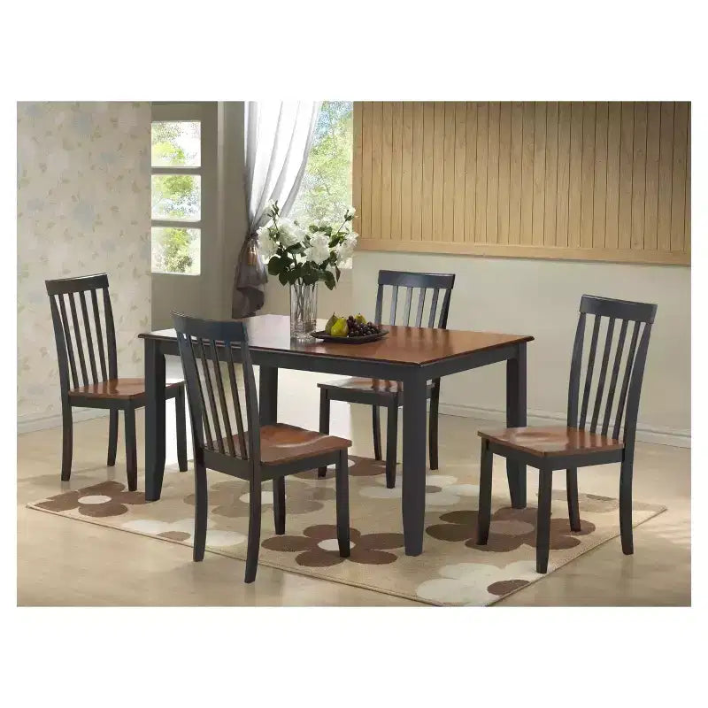 Ensemble de salle à manger Bloomington 5 pièces noir et cerisier - Boraam : style traditionnel, cadre en bois d'hévéa, pieds effilés, table rectangulaire