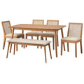 Buylateral 6pc Newington Cane Dining Set with Bench Light Oak/Beige