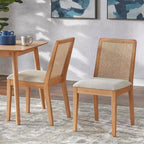 Ensemble de salle à manger 6 pièces Newington en rotin avec banc, chêne clair/beige, par Buylateral
