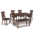 Signature Design by Ashley Bennox Dining Table Set Brown: 6-Piece Modern Rectangular Non-Extension Set with Bench & Upholstered Chairs