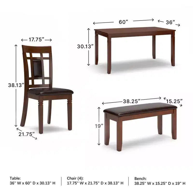 Signature Design by Ashley Bennox – Ensemble de salle à manger marron : Ensemble moderne rectangulaire non extensible de 6 pièces avec banc et chaises rembourrées