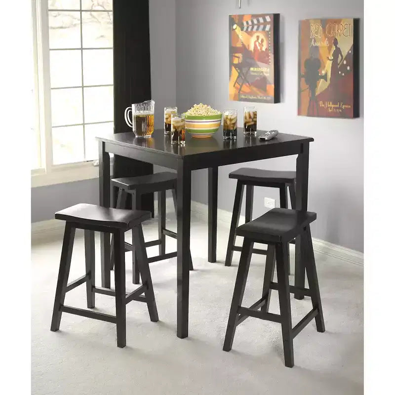Ensemble de salle à manger carré 5 pièces Belfast à hauteur de comptoir avec 4 tabourets de selle, noir, de Buylateral