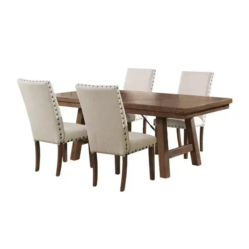 Ensemble table à manger extensible Dex 5 pièces, 4 chaises rembourrées - Picket House Furnishings : Noyer fumé, détails de ridoir