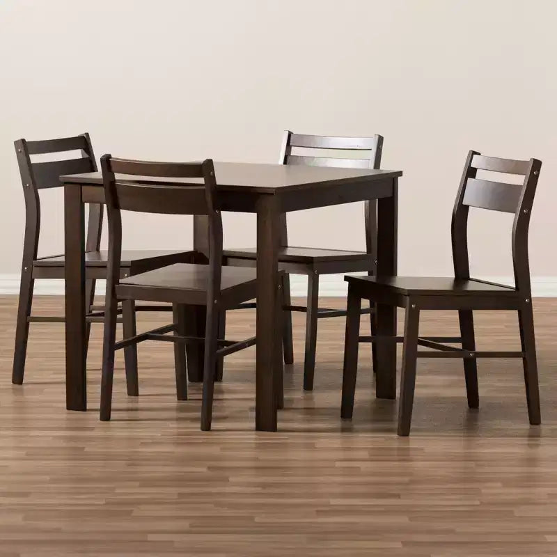 Ensemble de salle à manger 5 pièces Lovy moderne et contemporain au fini noyer marron foncé - Baxton Studio