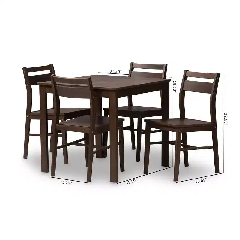 Ensemble de salle à manger 5 pièces Lovy moderne et contemporain au fini noyer marron foncé - Baxton Studio
