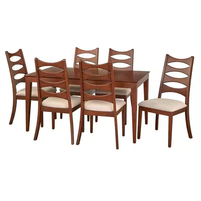 Lifestorey 7pc Lydon Modern Dining Set Walnut: Mid-Century Modern, MDF, Polyester Upholstered Chairs