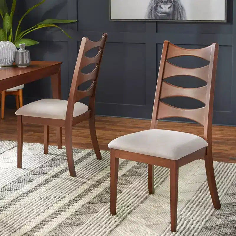 Ensemble de salle à manger moderne 7 pièces Lydon de Lifestorey, noyer : style moderne du milieu du siècle, MDF, chaises rembourrées en polyester