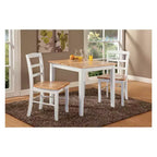 Table à manger 3 pièces avec 2 chaises à barreaux dossier échelle Blanc/Naturel – International Concepts : Bois massif, Carrée, Non-extensible